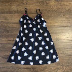 Betsey Johnson Intimates Size L Babydoll Slip Nightgown Black with Pink Hearts